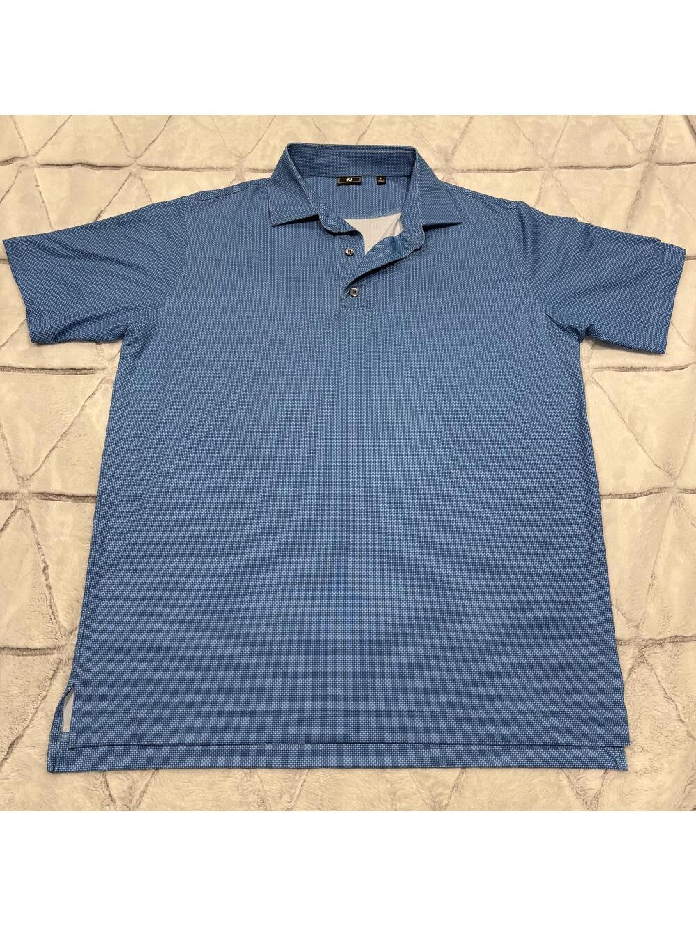 FootJoy preppy Men Large Blue Performance Golf Polo Shirt Breathable Comfortable